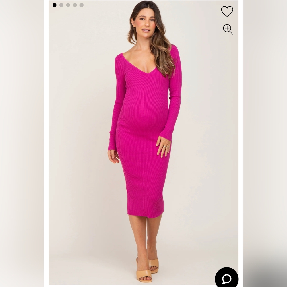 Pink blush maternity fuschia knit ribbed maternity dress size small